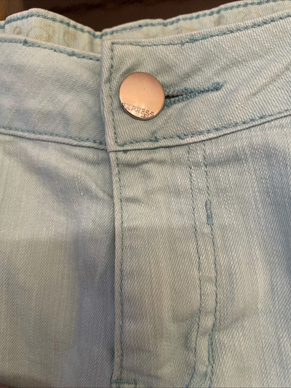 Y2K Express Jeans Denim Short Shorts Sky Blue Size 12 Bratz Preppy Cuffed